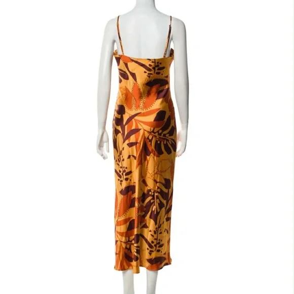 House of Harlow 1960 Ruched Side Satin Slip Coastal Maxi Dress Foliage Print M - Picture 2 of 14